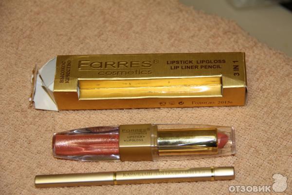 3 в 1 помада, блеск, карандаш Farres cosmetics